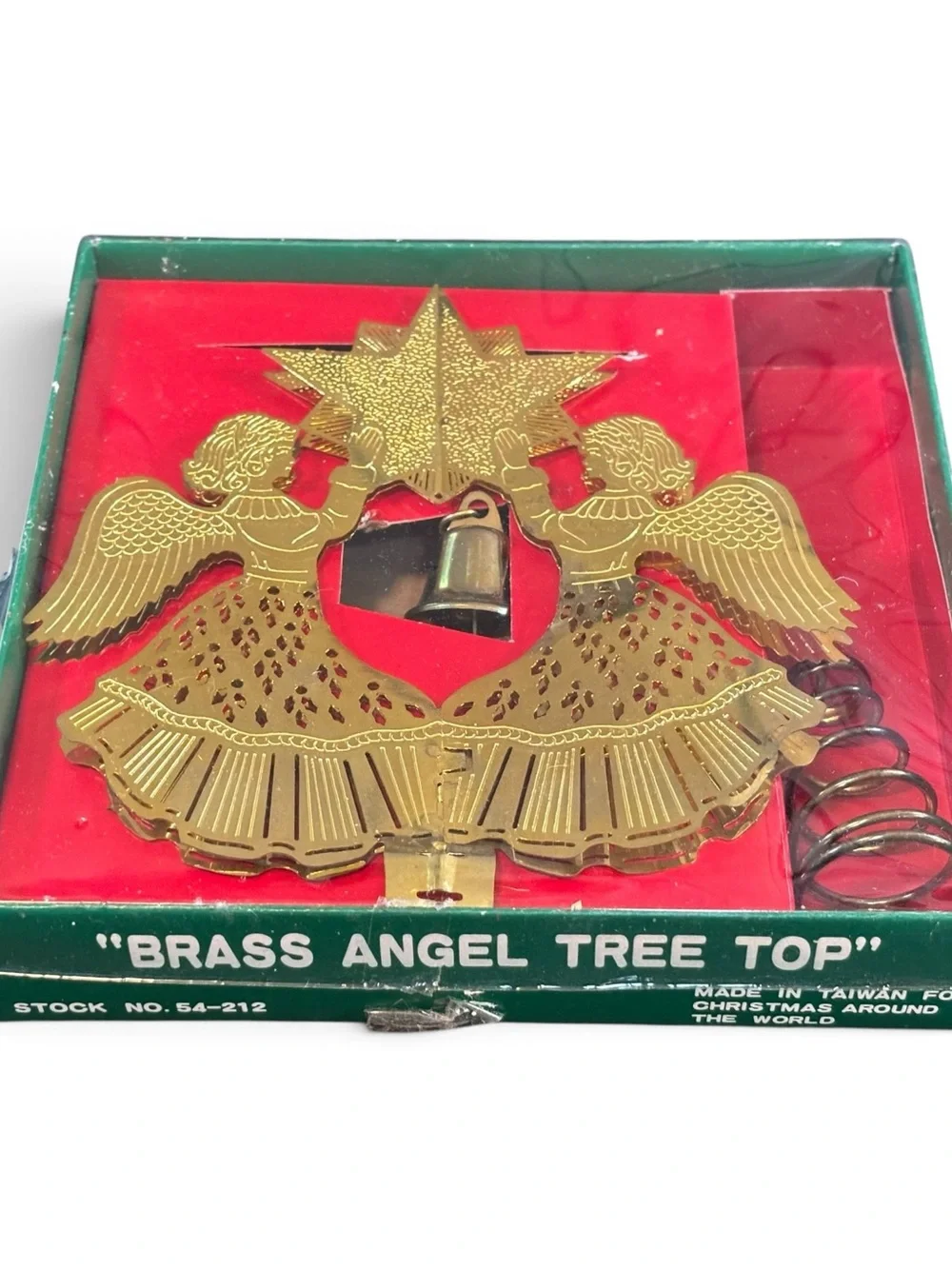 Vintage Christmas Around The World Brass Angel Tree Topper With Star Bell In Box
